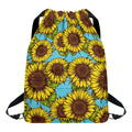 Blue Vintage Sunflower Pattern Print Drawstring Backpack