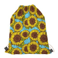 Blue Vintage Sunflower Pattern Print Drawstring Bag