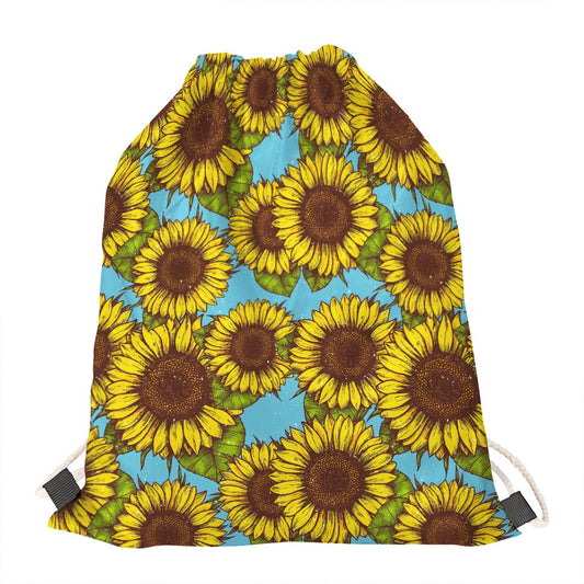 Blue Vintage Sunflower Pattern Print Drawstring Bag