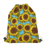Blue Vintage Sunflower Pattern Print Drawstring Bag