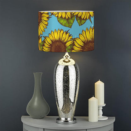 Blue Vintage Sunflower Pattern Print Drum Lamp Shade