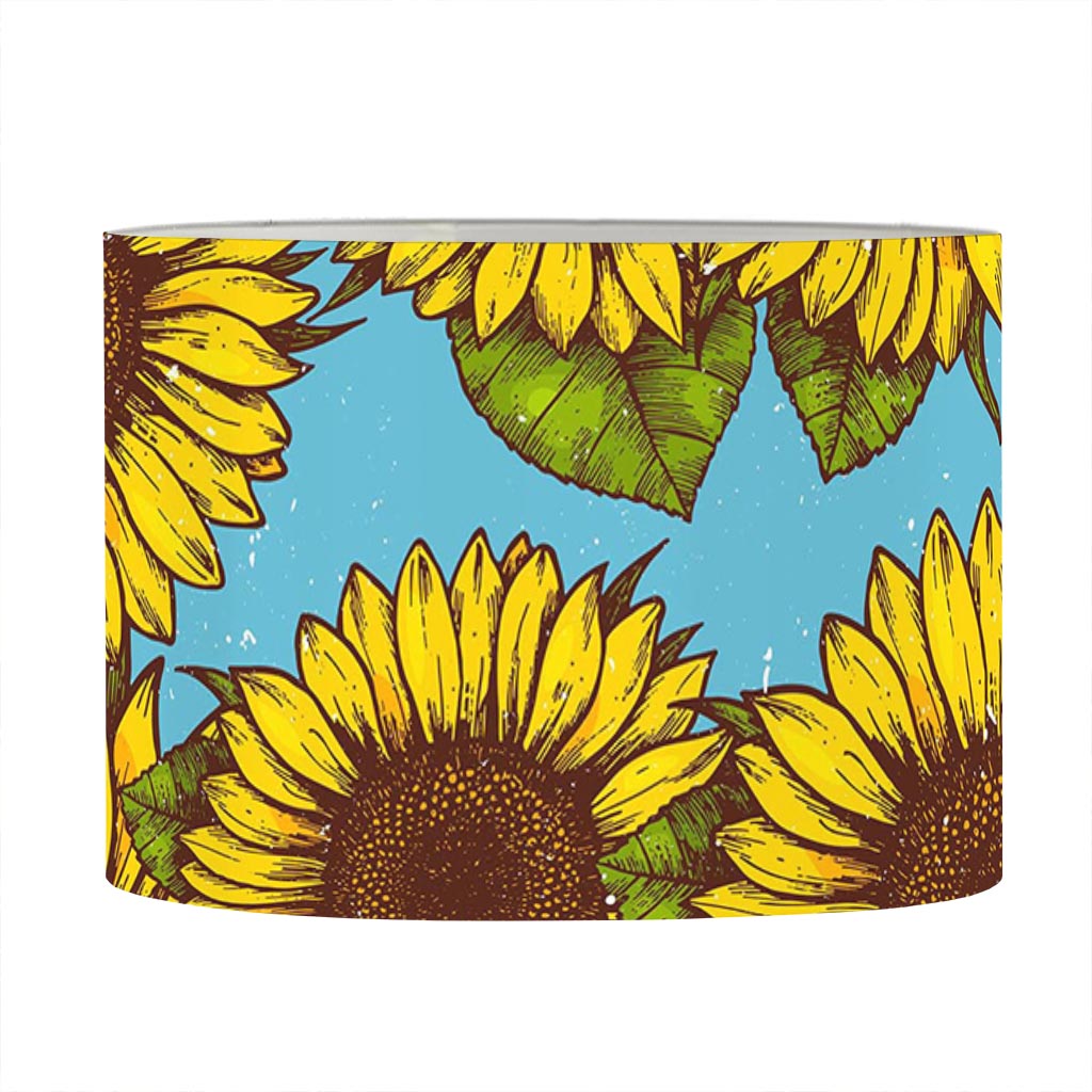 Blue Vintage Sunflower Pattern Print Drum Lamp Shade