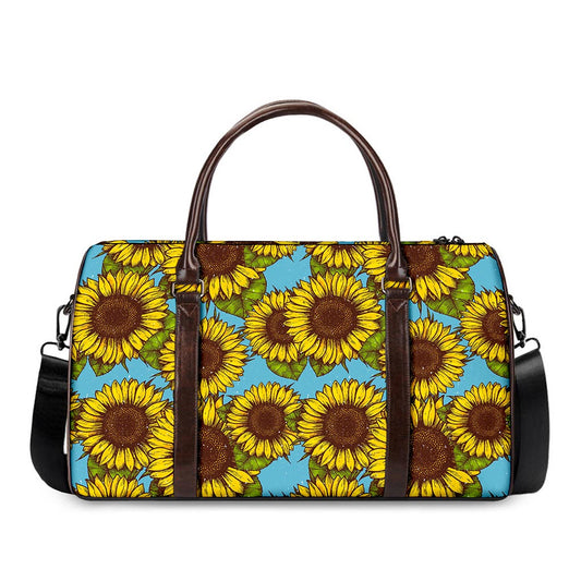 Blue Vintage Sunflower Pattern Print Duffle Bag