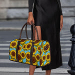 Blue Vintage Sunflower Pattern Print Duffle Bag