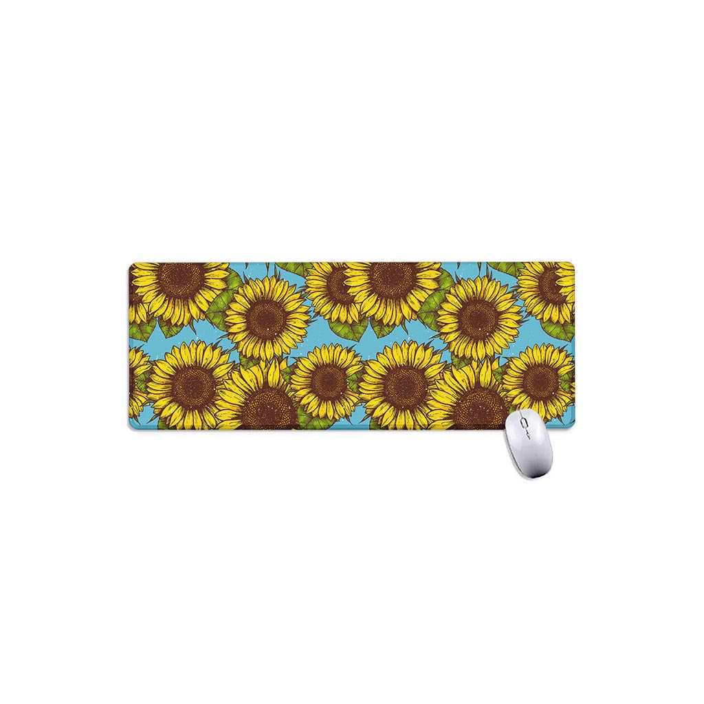 Blue Vintage Sunflower Pattern Print Extended Mouse Pad