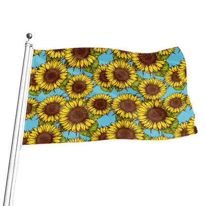 Blue Vintage Sunflower Pattern Print Flag
