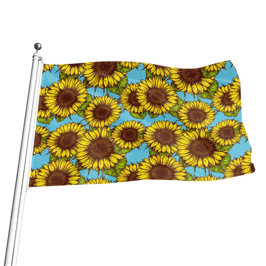 Blue Vintage Sunflower Pattern Print Flag