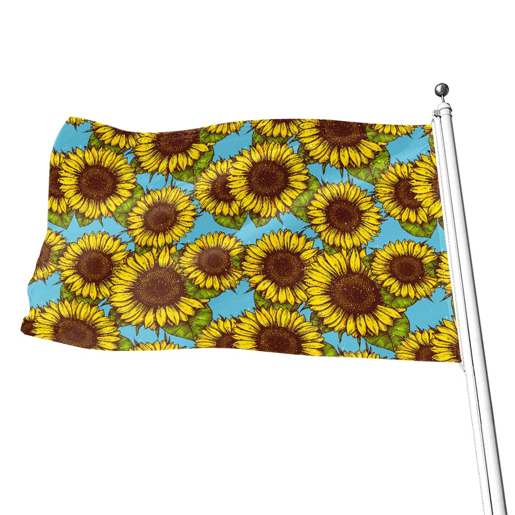 Blue Vintage Sunflower Pattern Print Flag
