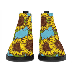 Blue Vintage Sunflower Pattern Print Flat Ankle Boots