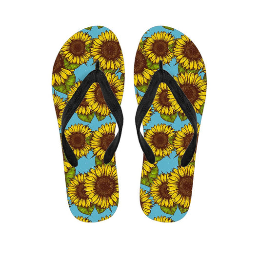 Blue Vintage Sunflower Pattern Print Flip Flops