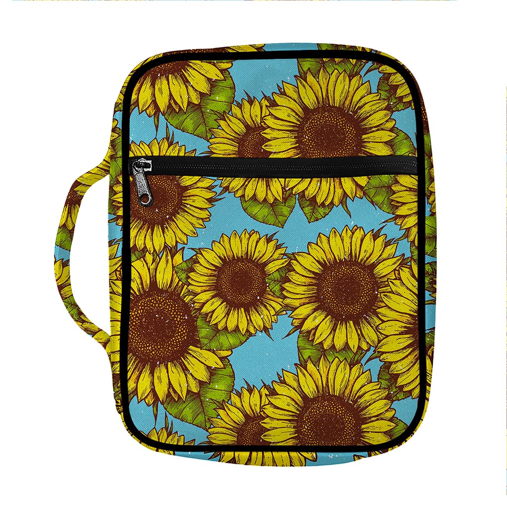 Blue Vintage Sunflower Pattern Print Front Pocket Bible Bag