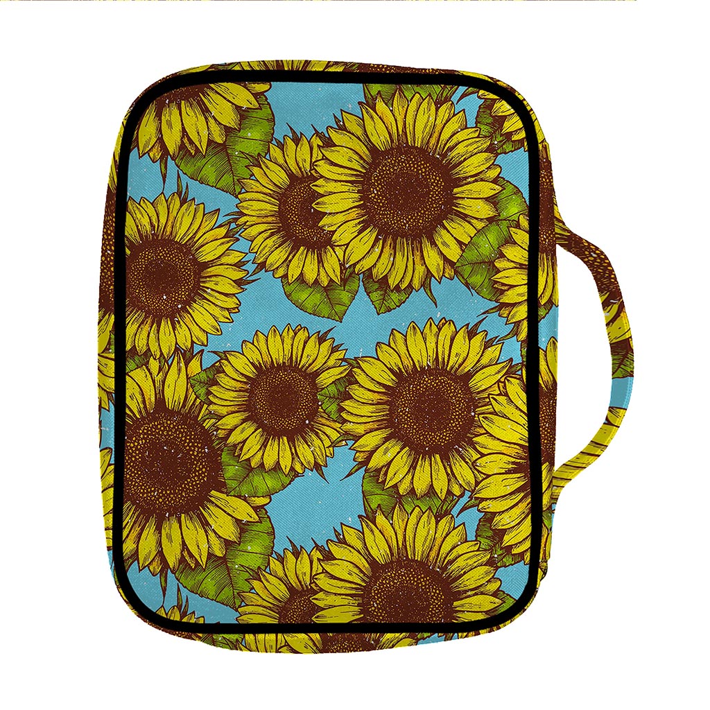 Blue Vintage Sunflower Pattern Print Front Pocket Bible Bag