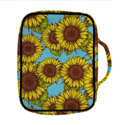 Blue Vintage Sunflower Pattern Print Front Pocket Bible Bag