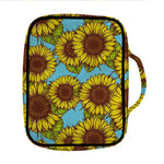 Blue Vintage Sunflower Pattern Print Front Pocket Bible Bag