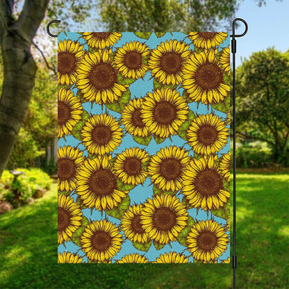 Blue Vintage Sunflower Pattern Print Garden Flag