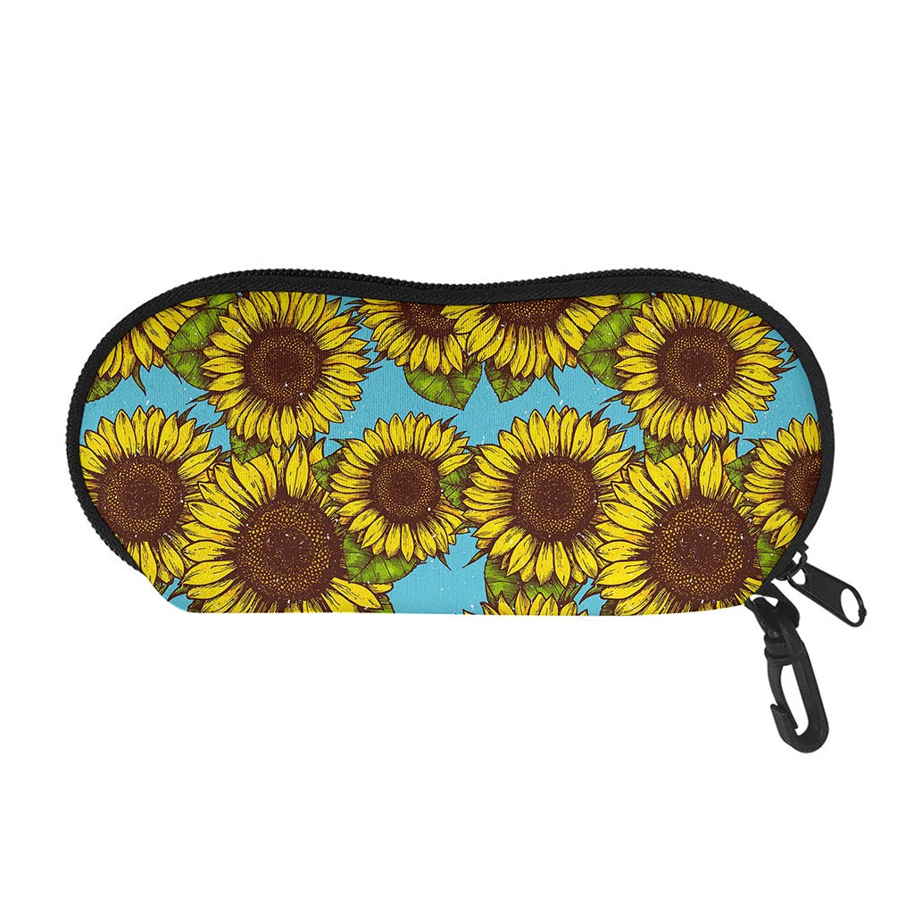 Blue Vintage Sunflower Pattern Print Glasses Case