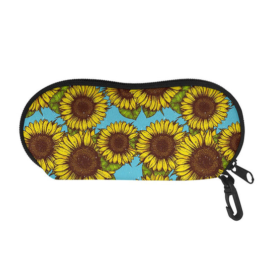 Blue Vintage Sunflower Pattern Print Glasses Case