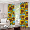 Blue Vintage Sunflower Pattern Print Grommet Curtains