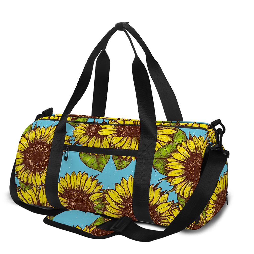 Blue Vintage Sunflower Pattern Print Gym Bag