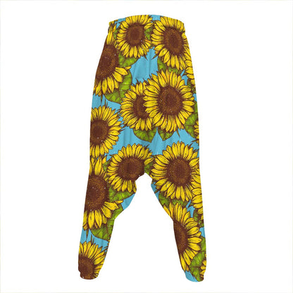 Blue Vintage Sunflower Pattern Print Hammer Pants