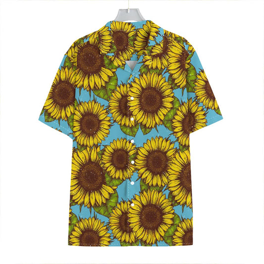 Blue Vintage Sunflower Pattern Print Hawaiian Shirt