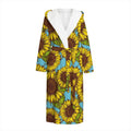 Blue Vintage Sunflower Pattern Print Hooded Bathrobe