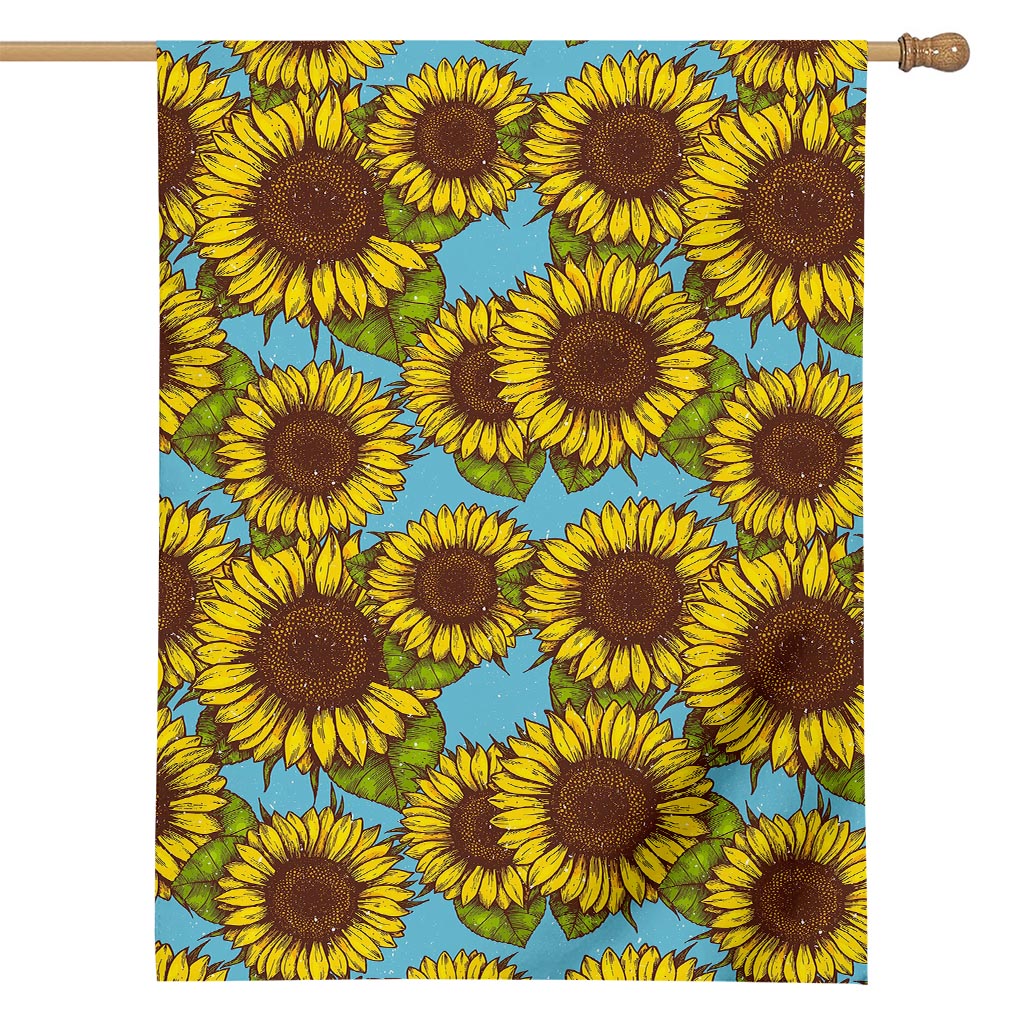 Blue Vintage Sunflower Pattern Print House Flag
