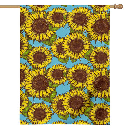 Blue Vintage Sunflower Pattern Print House Flag