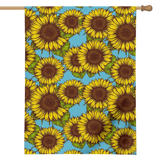 Blue Vintage Sunflower Pattern Print House Flag