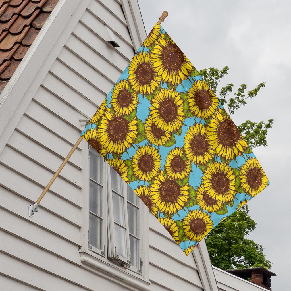 Blue Vintage Sunflower Pattern Print House Flag