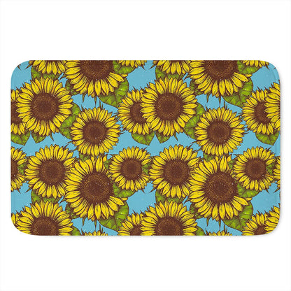 Blue Vintage Sunflower Pattern Print Indoor Door Mat