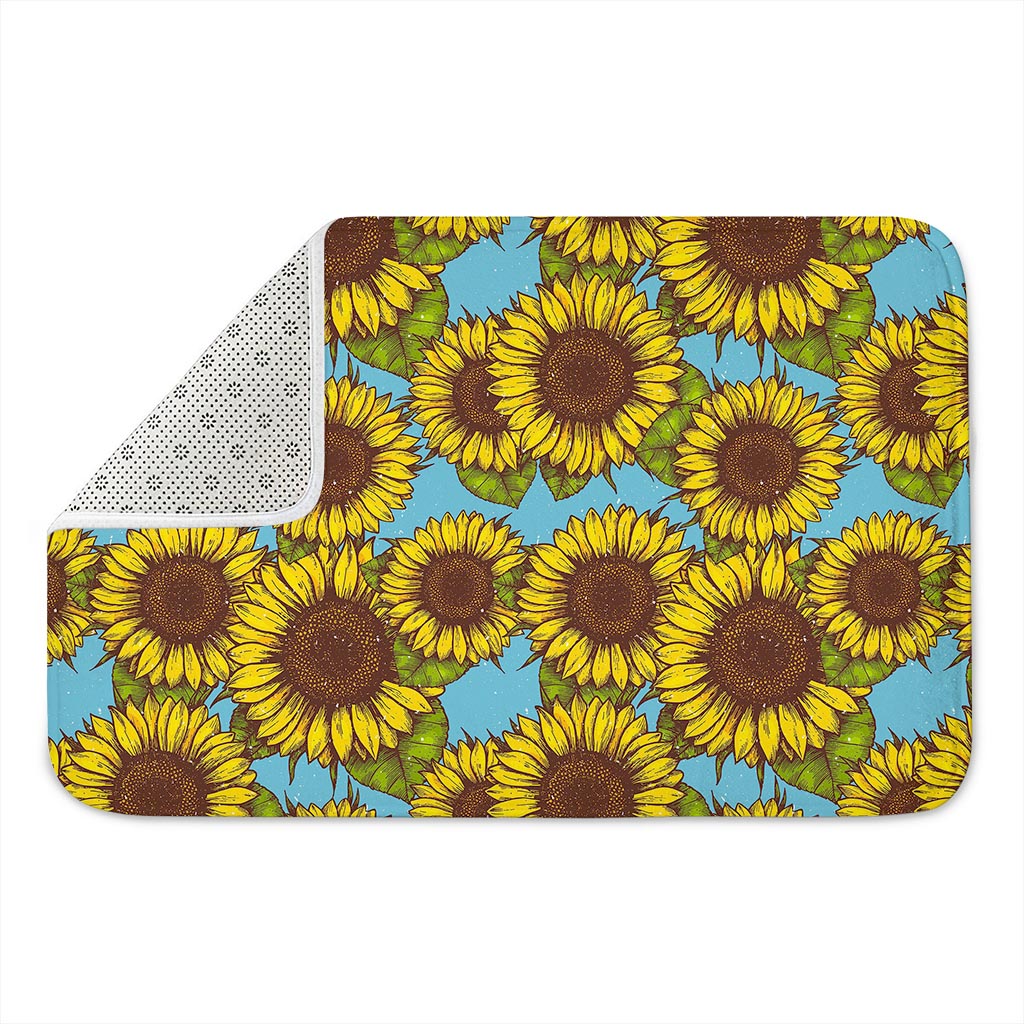 Blue Vintage Sunflower Pattern Print Indoor Door Mat