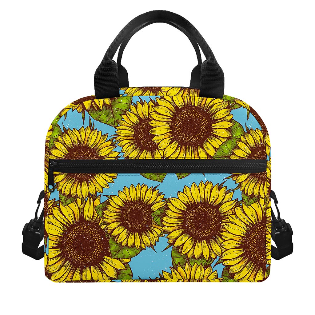 Blue Vintage Sunflower Pattern Print Insulated Lunch Bag