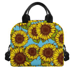 Blue Vintage Sunflower Pattern Print Insulated Lunch Bag