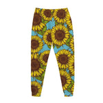 Blue Vintage Sunflower Pattern Print Jogger Pants