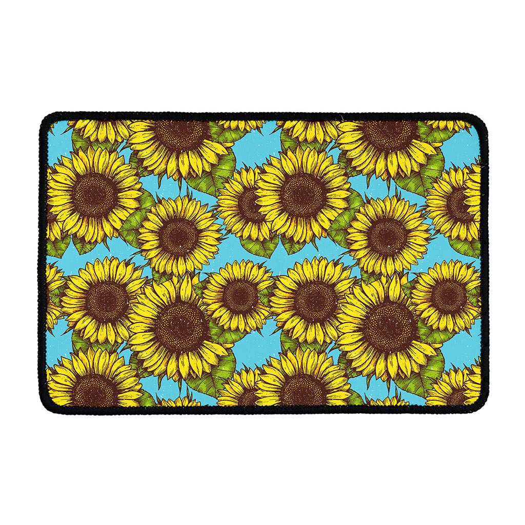 Blue Vintage Sunflower Pattern Print Kitchen Mat