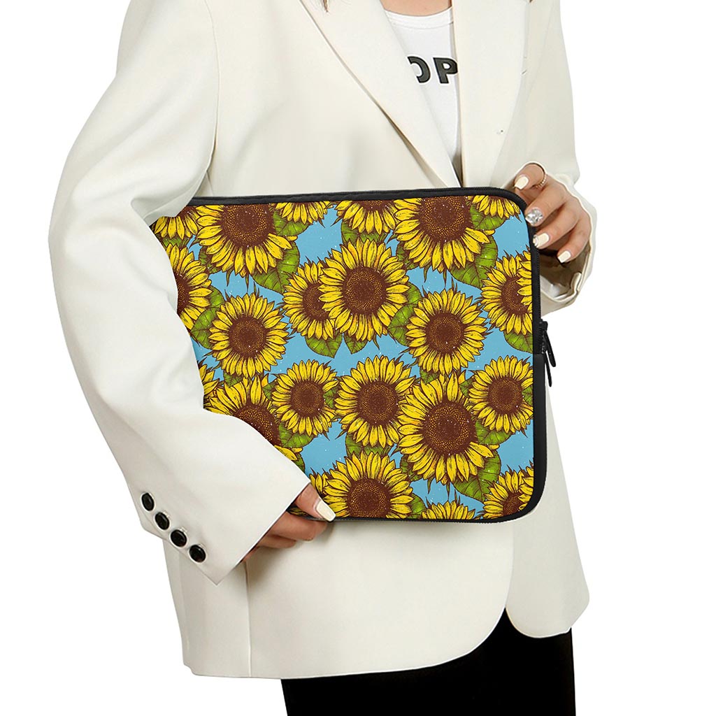 Blue Vintage Sunflower Pattern Print Laptop Sleeve