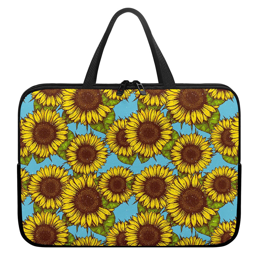 Blue Vintage Sunflower Pattern Print Laptop Sleeve With Handle