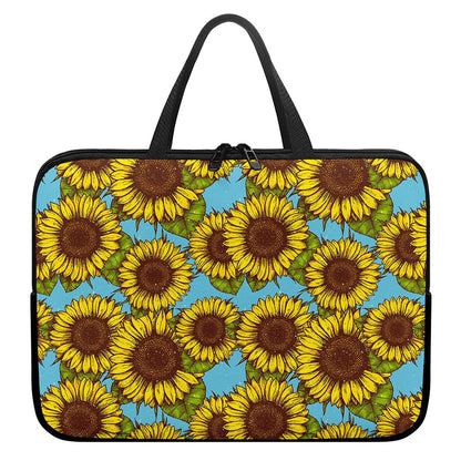 Blue Vintage Sunflower Pattern Print Laptop Sleeve With Handle