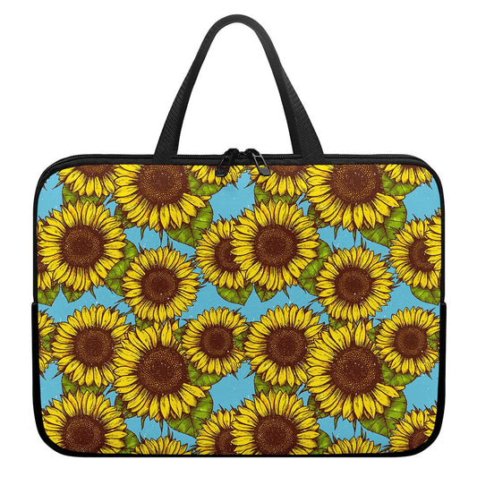 Blue Vintage Sunflower Pattern Print Laptop Sleeve With Handle