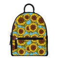 Blue Vintage Sunflower Pattern Print Leather Backpack