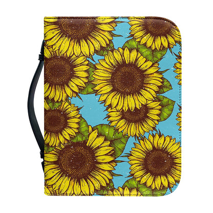 Blue Vintage Sunflower Pattern Print Leather Bible Cover