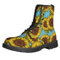 Blue Vintage Sunflower Pattern Print Lace-Up Boots