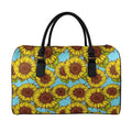 Blue Vintage Sunflower Pattern Print Leather Duffel Bag