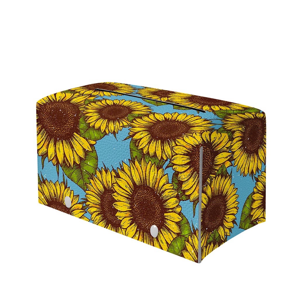 Blue Vintage Sunflower Pattern Print Leather Tissue Box Cover