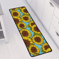 Blue Vintage Sunflower Pattern Print Long Kitchen Mat