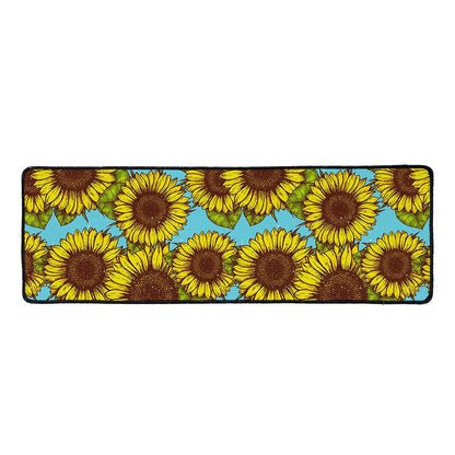 Blue Vintage Sunflower Pattern Print Long Kitchen Mat