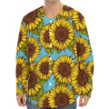 Blue Vintage Sunflower Pattern Print Long Sleeve Baseball Jersey