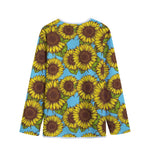 Blue Vintage Sunflower Pattern Print Long Sleeve Short Coat