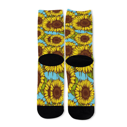 Blue Vintage Sunflower Pattern Print Long Socks